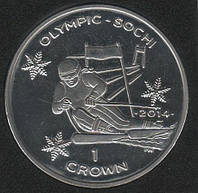 Остров Мэн 1 крона 2014 «Олимпиада в Сочи в 2014 году. Лыжи» UNC (KM#1548.1)
