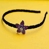 Обруч для волосся метал, рожеві або бузкові стрази, ширина 7 мм