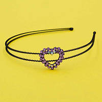 Обруч для волосся, чорний метал, стрази, серце, ширина 12 мм