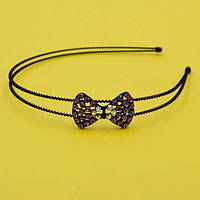 Обруч зі стразами, чорний метал, стрази, бант, ширина 12 мм