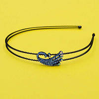 Обруч для волосся, чорний метал, стрази, птиця, ширина 12 мм