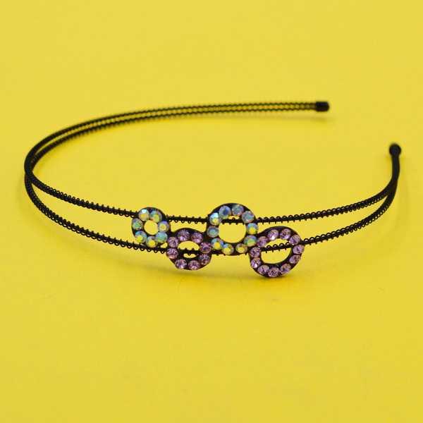 Обруч для волосся, чорний метал, стрази, кільця, ширина 12 мм, фото 1