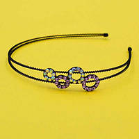 Обруч для волосся, чорний метал, стрази, кільця, ширина 12 мм