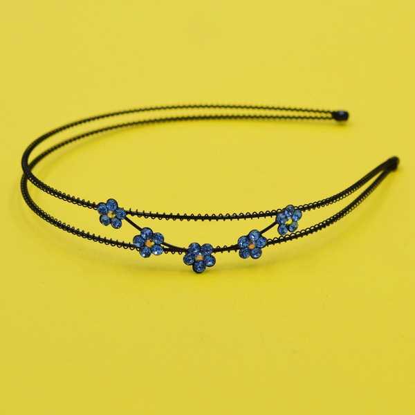 Обруч для волосся, чорний метал, стрази, квіти, ширина 12 мм, фото 1