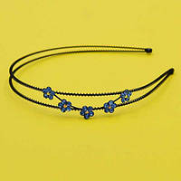 Обруч для волосся, чорний метал, стрази, квіти, ширина 12 мм