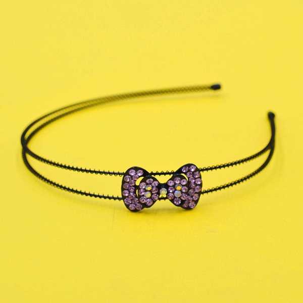 Обруч зі стразами, чорний метал, стрази рожеві, бант, ширина 12 мм, фото 1