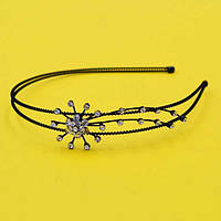 Обруч зі стразами, колір чорний, стрази білі, ширина 12 мм