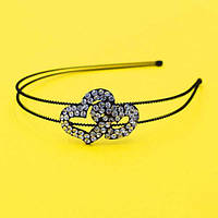 Обруч зі стразами, чорний метал, білі стрази, ширина 12 мм