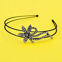 Обруч зі стразами, колір чорний, стрази білі, ширина 12 мм