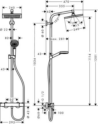 Душова система для ванни Crometta E 240 1jet Showerpipe з термостатом, фото 2