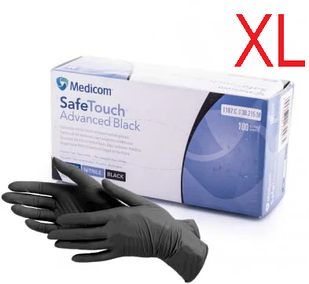 Рукавички щільні нітрилові без пудри Medicom SafeTouch Advanced Black 5г. розмір XL 100 шт/уп чорні