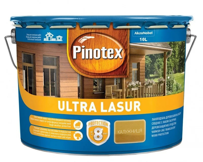 Лазурь-лак антисептический PINOTEX ULTRA LASUR для древесины полуматовый калужница 10л - фото 2 - id-p1203210113