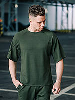 Футболка + шорты комплект набор костюм летний мужской стильный модный зеленый хаки Оверсайз