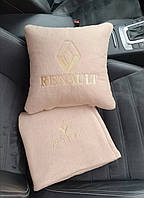 Подушка і плед в автомобіль з вишивкою логотипа"Renault"