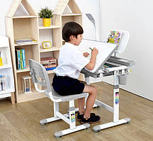 Повний комплект Дитяча парта зі стільчиком FunDesk Cantare (підставка, лампа), сіра