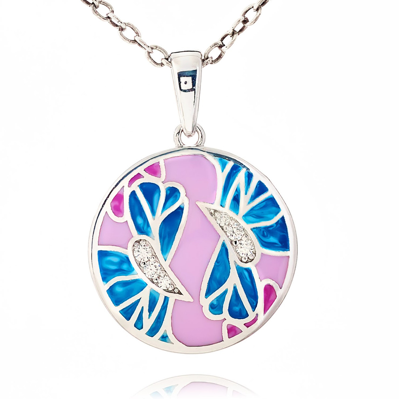 Підвіска срібна жіноча 925 проби з емаллю, прикраса зі срібла на шию для дівчини, фото 1