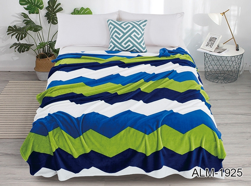 Плед покривало 160х220 велсофт Зиґзаґ блакитний на ліжко, диван