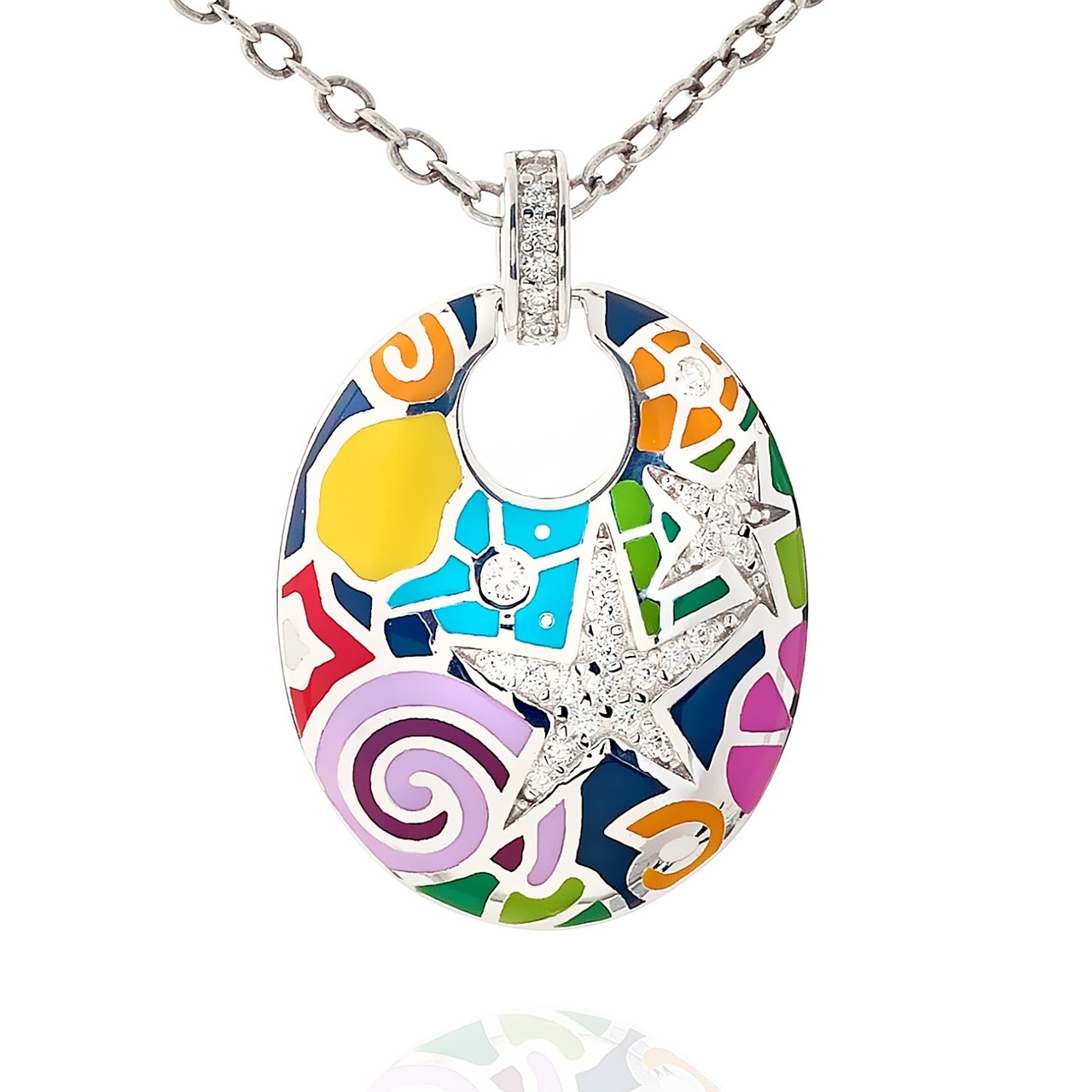 Підвіска срібна жіноча 925 проби з емаллю, прикраса зі срібла на шию для дівчини, фото 1