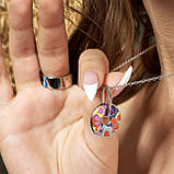 Комплект срібних прикрас з емаллю, Набір сережки, каблучка та підвіска, прикраси зі справжнього срібла для дівчини, фото 6
