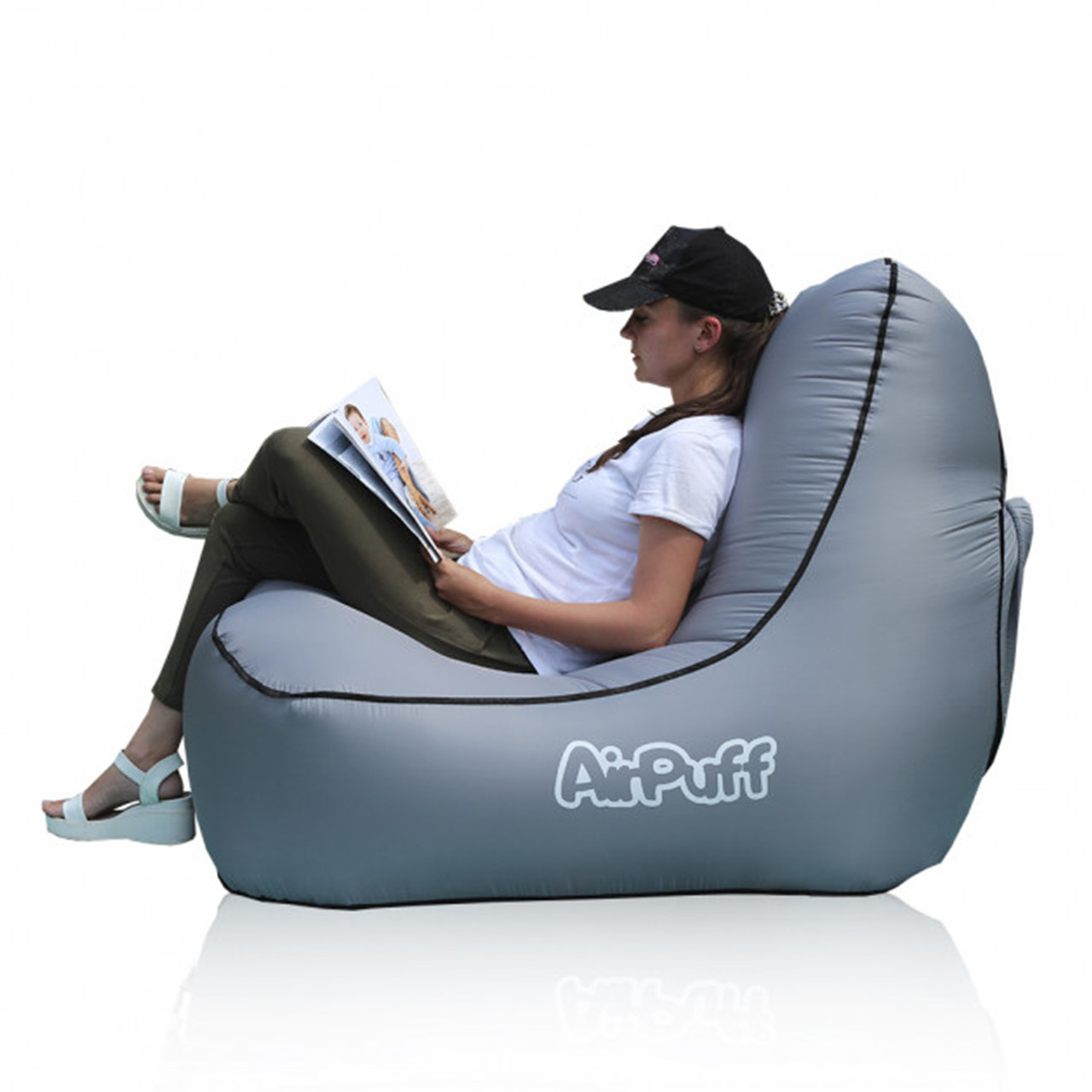 Надувное кресло лежак AirPuff для отдыха на природе и пляже (Silver) - фото 2 - id-p1111553489