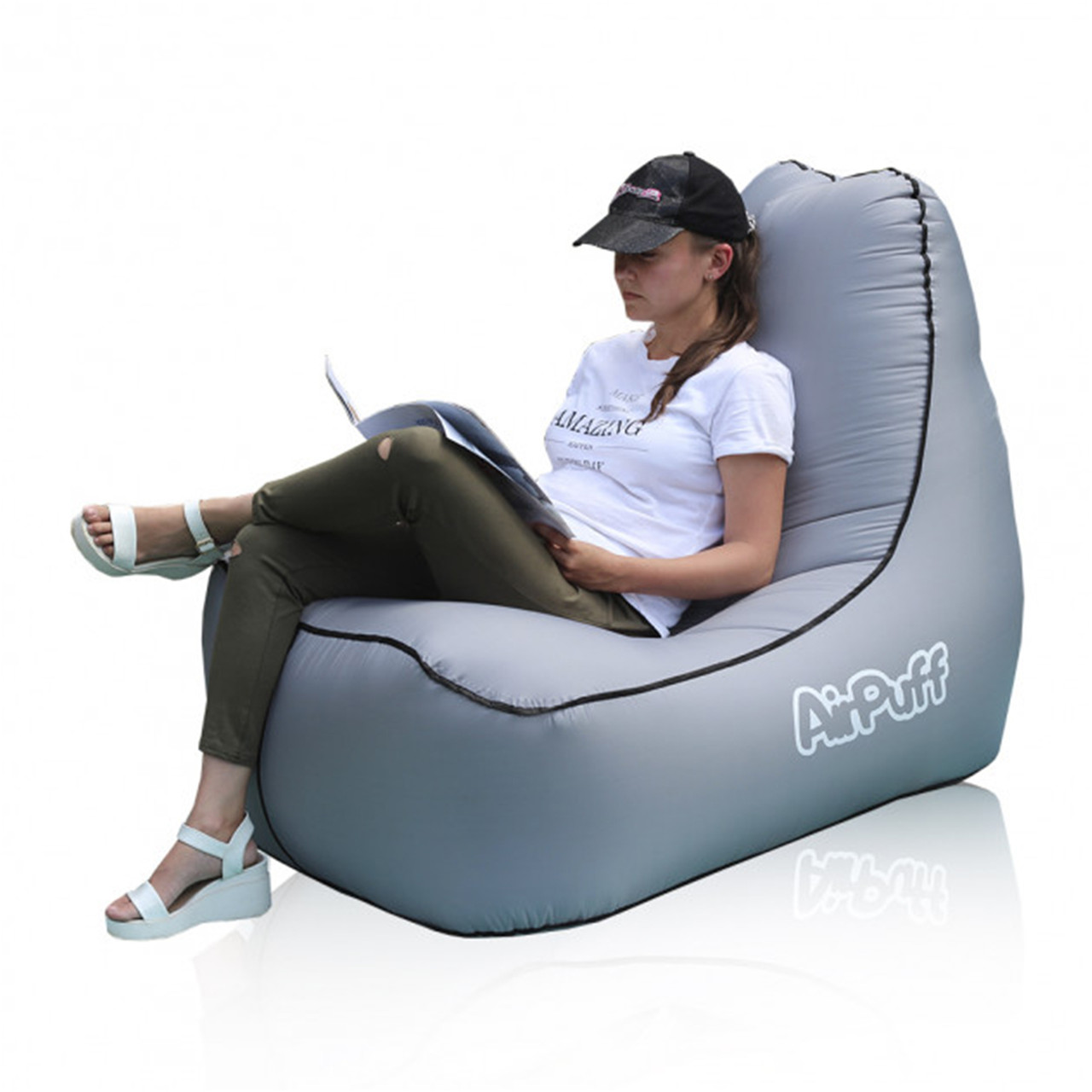 Надувное кресло лежак AirPuff для отдыха на природе и пляже (Silver) - фото 4 - id-p1111553489