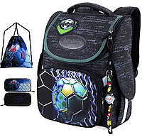 Школьный рюкзак (ранец) с ортопедической спинкой с мешком и пеналом черный для мальчика Winner one для