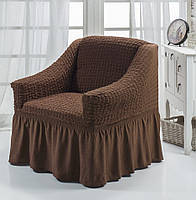 Чохол на 1 крісло з оборкою спідничкою рюшами, бавовна, шоколад, коричневий, Туреччина