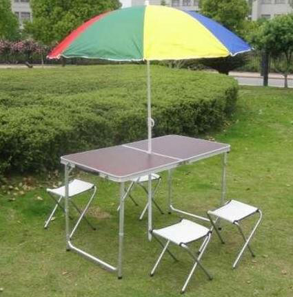 Стіл розкладний алюмінієвий для пікніка + 4 стільця, валіза FT-2107+парасолька