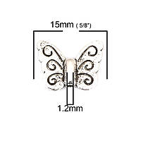 Бусина " Бабочка ", Насекомое, Античное серебро, Цинковый сплав, 15 мм x 12 мм, Отверстие: 1.2 мм