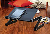 Столик для ноутбука розкладний Omax Т8 з охолодженням Чорний, фото 4