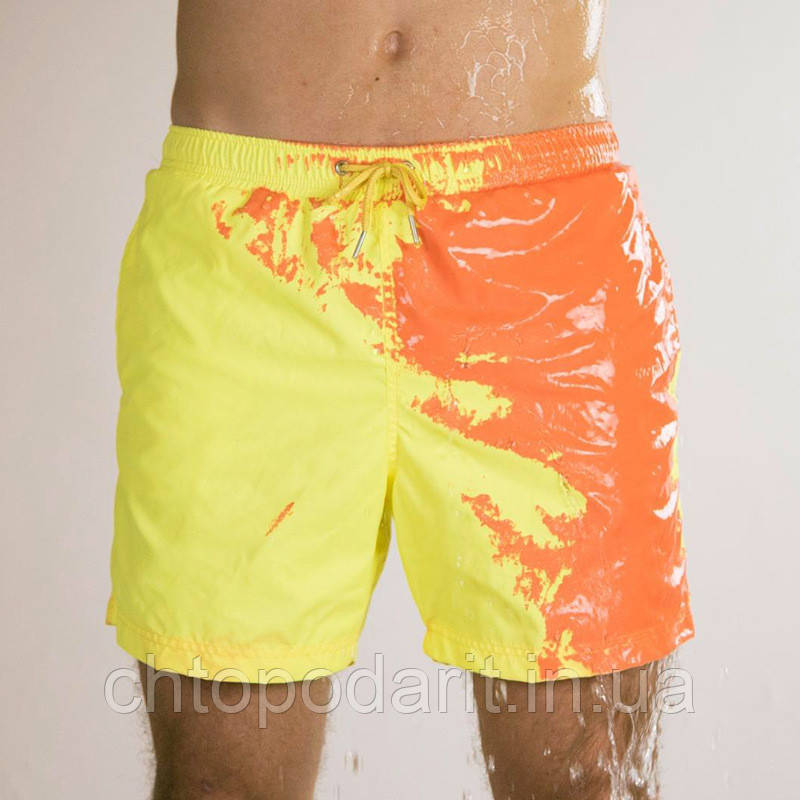 Шорти хамелеон для плавання, пляжні чоловічі спортивні змінюють колір жовто-оранжеві розмір XS код 26-0001