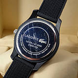 Кварцевий наручний спортивний годинник Lacoste чорного кольору з принтом на циферблаті, силіконовий ремінець, фото 4