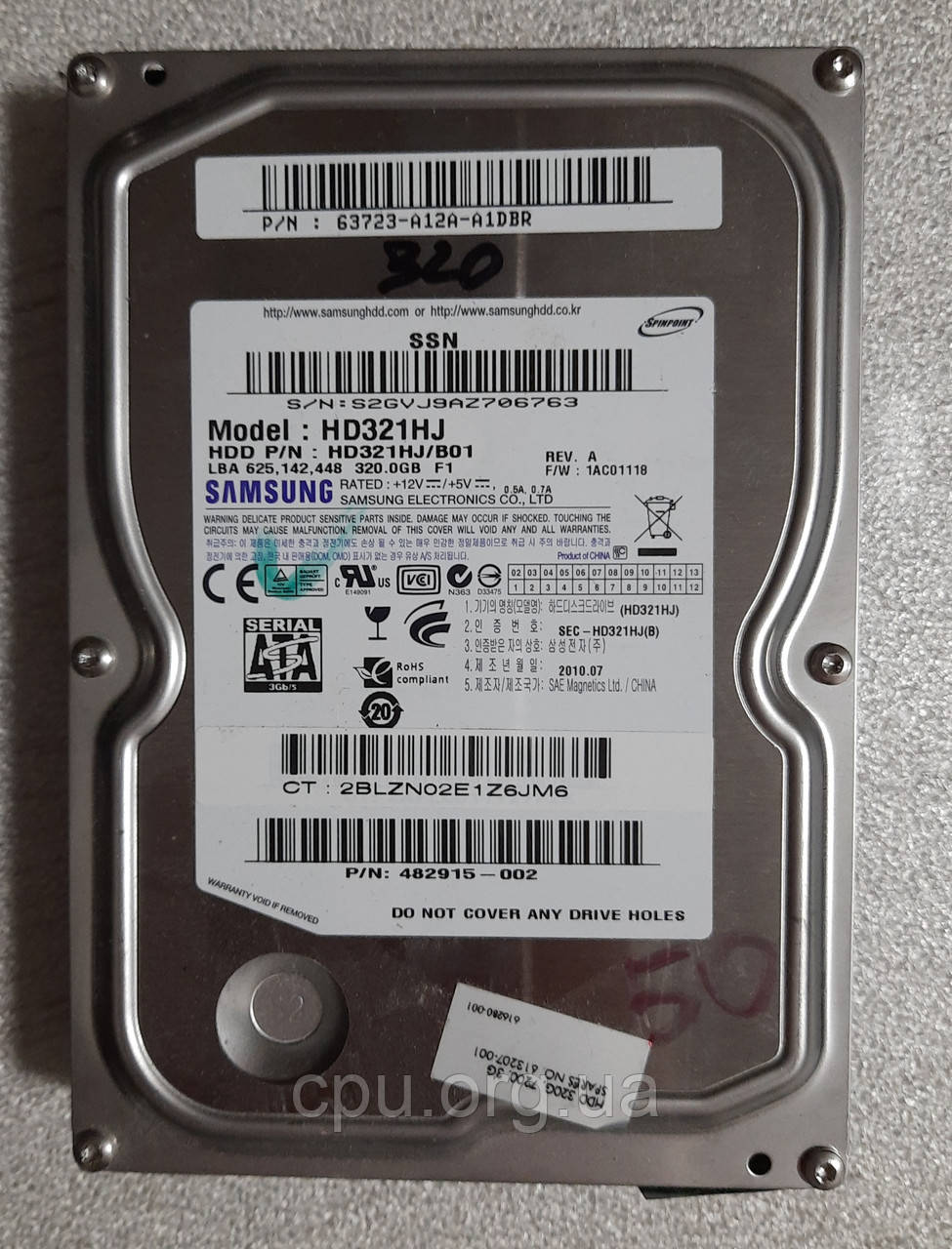 Жорсткий диск HDD 3.5 320GB Samsung SpinPoint F1 HD321HJ 8M 7200 об/хв