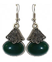 Сережки Fashion Jewelry. Під крапельне срібло. Камені: зелений агат та гематит. Довжина: 43 мм. Ширина: 19 мм.