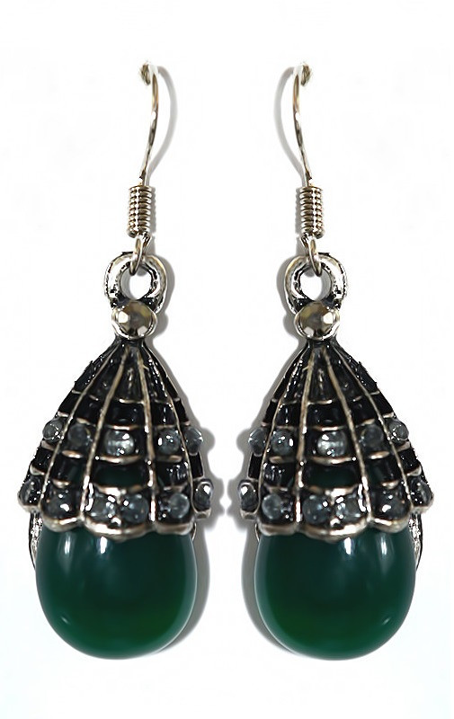 Сережки Fashion Jewelry. Під крапельне срібло. Камені: зелений агат та гематит. Довжина: 43 мм. Ширина: 14 мм.