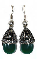 Сережки Fashion Jewelry. Під крапельне срібло. Камені: зелений агат та гематит. Довжина: 43 мм. Ширина: 14 мм.