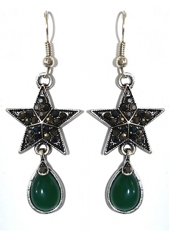 Сережки Fashion Jewelry. Під крапельне срібло. Камені: зелений агат та гематит. Довжина: 55 мм. Ширина: 20 мм.