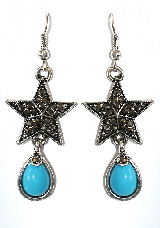 Сережки Fashion Jewelry. Під крапельне срібло. Камені: бірюзовий агат та гематит. Довжина: 55 мм. Ширина: 20 мм.