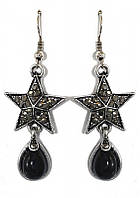 Сережки Fashion Jewelry. Під крапельне срібло. Камені: чорний агат та гематит. Довжина: 55 мм. Ширина: 20 мм.