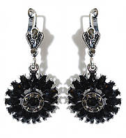 Сережки Fashion Jewelry. Під крапельне срібло. Камені: чорний агат та гематит. Довжина: 44 мм. Ширина: 22 мм.