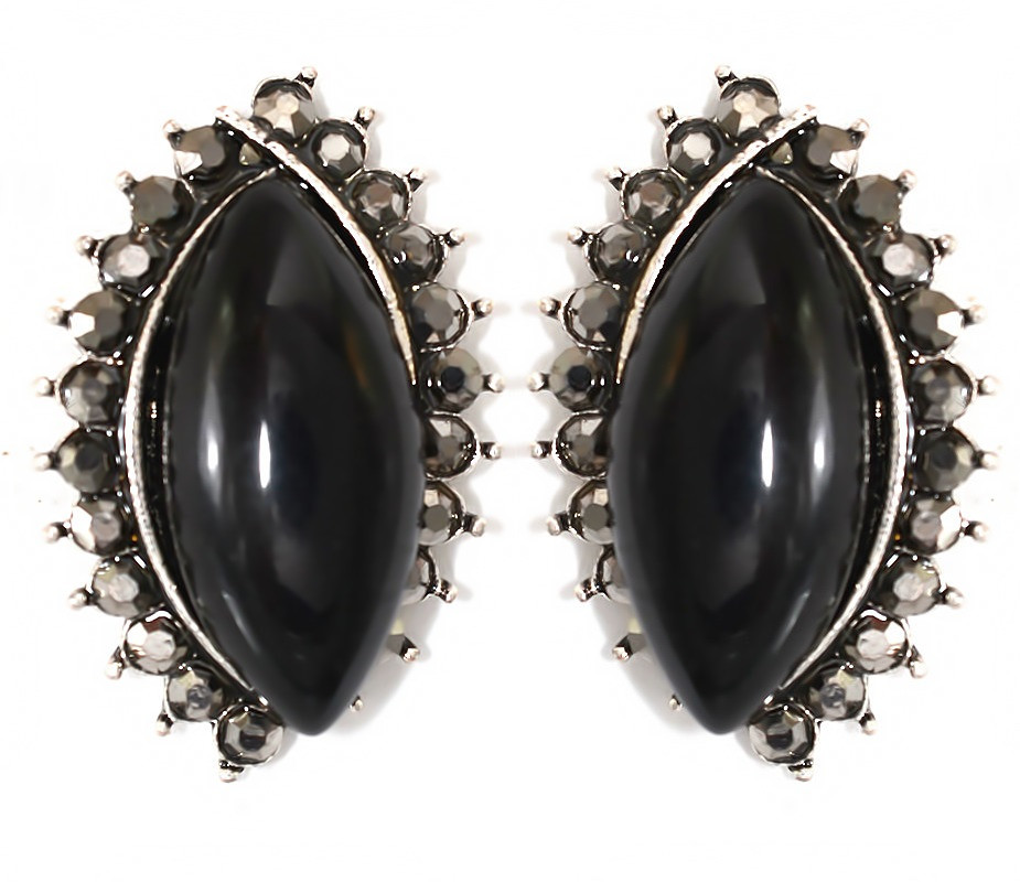 Сережки Fashion Jewelry. Під крапельне срібло. Камені: чорний агат та гематит. Довжина: 26 мм. Ширина: 17 мм.