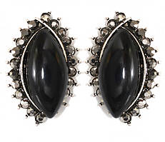 Сережки Fashion Jewelry. Під крапельне срібло. Камені: чорний агат та гематит. Довжина: 26 мм. Ширина: 17 мм.