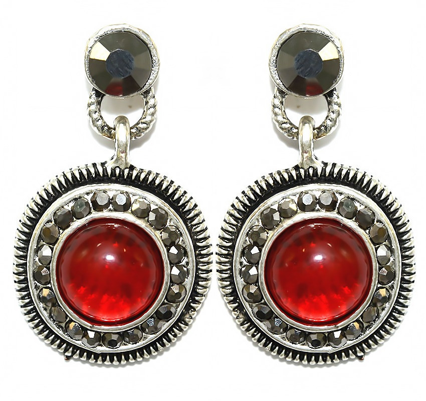 Сережки Fashion Jewelry. Під крапельне срібло. Камені: бордовий агат та гематит. Довжина: 33 мм. Ширина: 19 мм.
