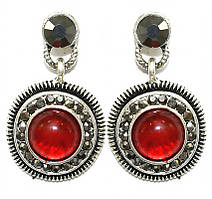 Сережки Fashion Jewelry. Під крапельне срібло. Камені: бордовий агат та гематит. Довжина: 33 мм. Ширина: 19 мм.