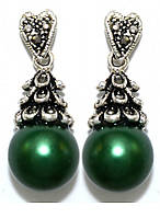 Сережки Fashion Jewelry. Під крапельне срібло. Камені: зелений агат та гематит. Довжина: 34 мм. Ширина: 14 мм.