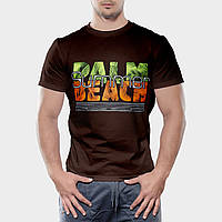 Мужская футболка коричневого цвета бесшовная 100% хлопок, с надписью (салатово-оранжевая), размер L