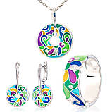 Каблучка срібна жіноча 925 проби з емаллю, кільце зі справжнього срібла для дівчини, фото 6