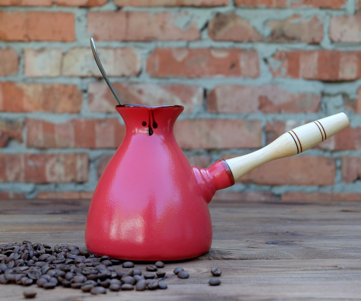 Турка для кави Kingsize Red кераміка 600 мл + ложка з довгою ручкою і розсікач