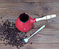 Турка для кави Kingsize Red кераміка 600 мл + ложка з довгою ручкою і розсікач, фото 3