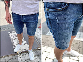Чоловічі джинсові шорти сині трохи рвані турецькі шорти з джинсу для чоловіка S M XL XXL з рукавичками